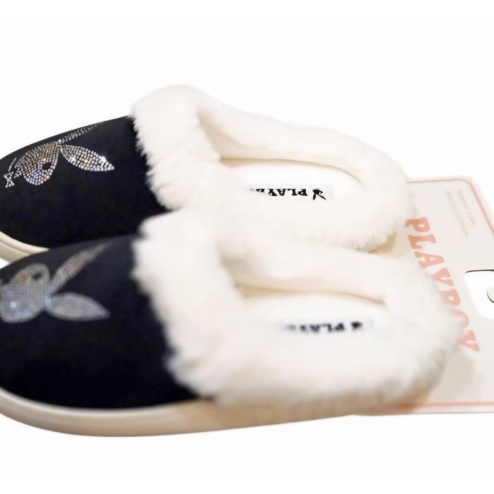 PLAYBOY Rhinestone Bunny Logo Indoor/Outdoor Memory Foam‎ Slippers